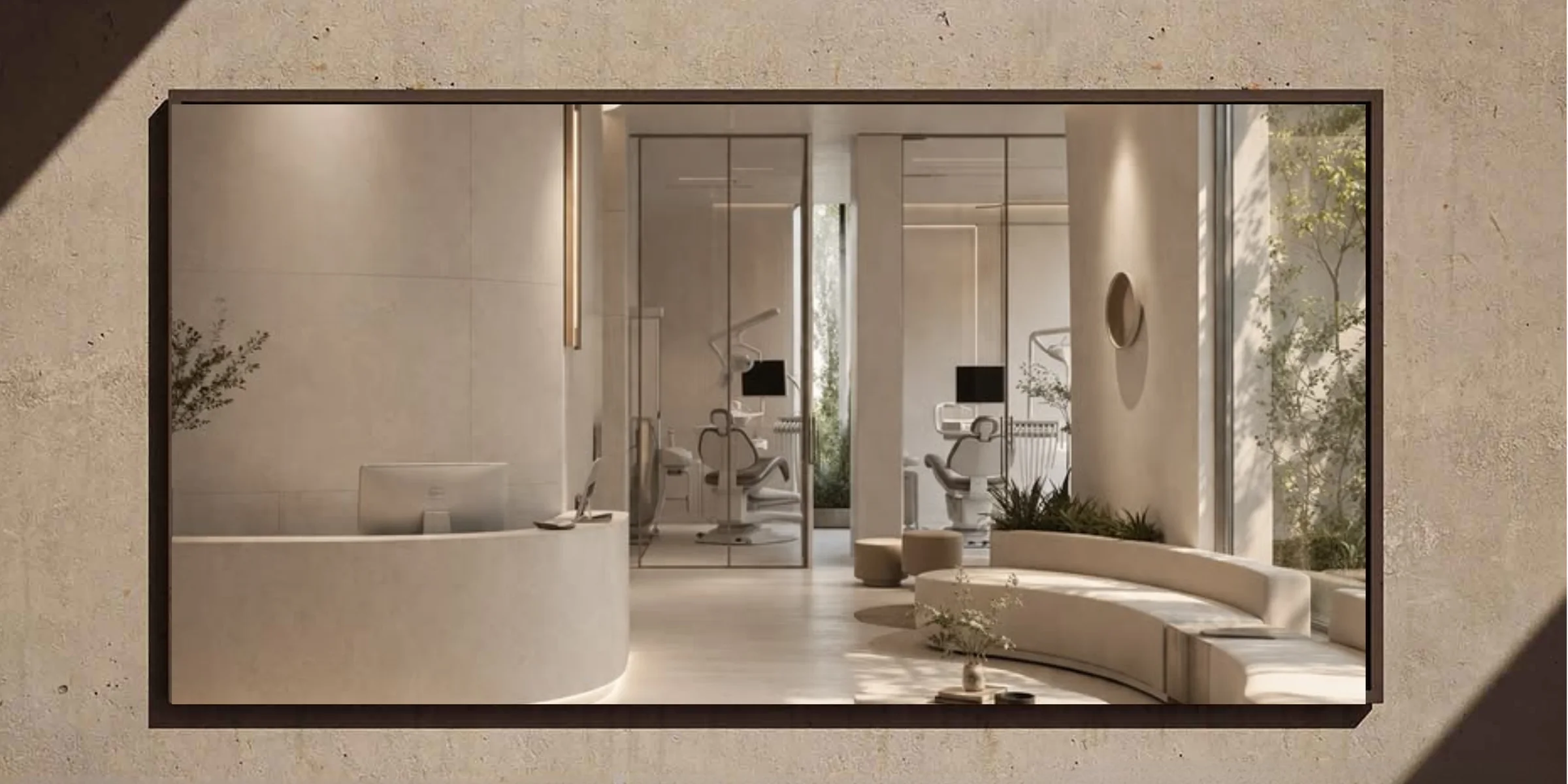 The Eterna clinic's glass-walled reception and treatment area.